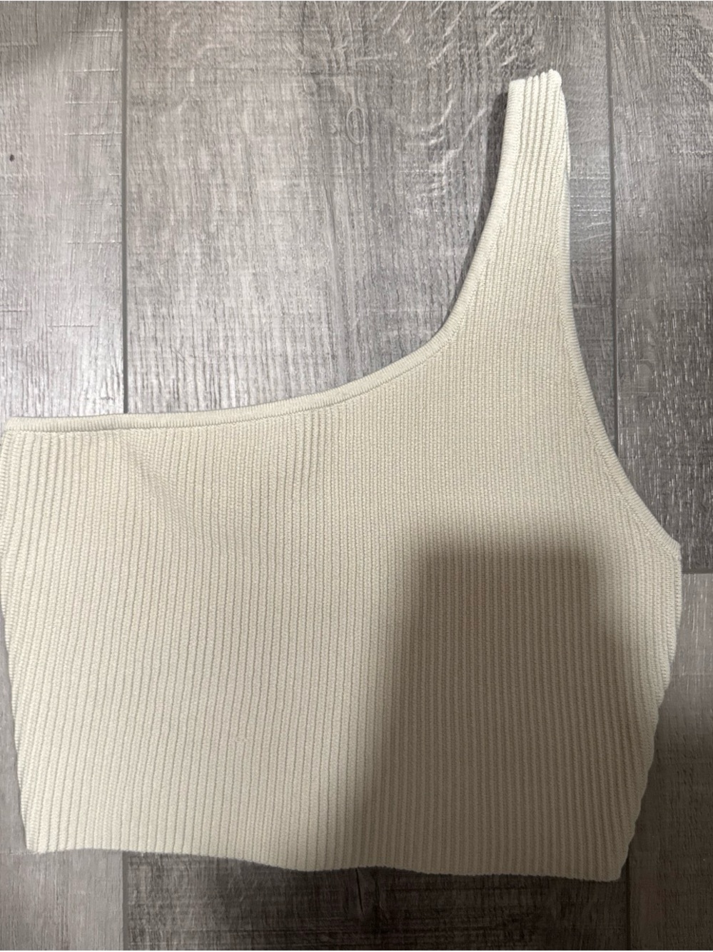 Babaton Cream Ribbed One-Shoulder Top